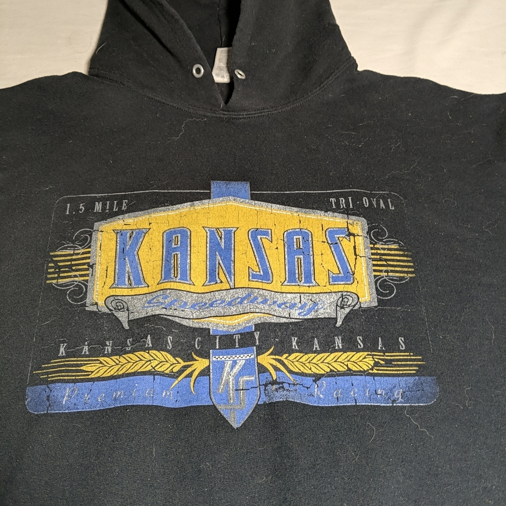 90s Vintage NASCAR Hoodie Kansas Speedway Hoodie Size XL Black Swearshirt